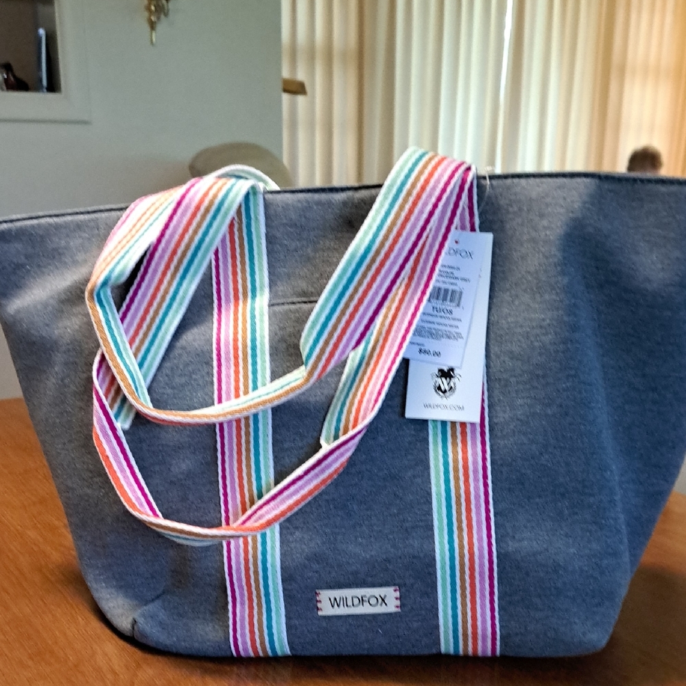 Wildfox Pink and Gray Tote Bag with Striped Design
